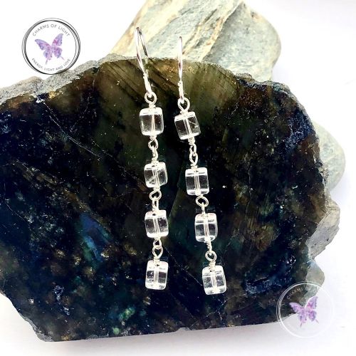 Clear Quartz Cube Dangle Earrings